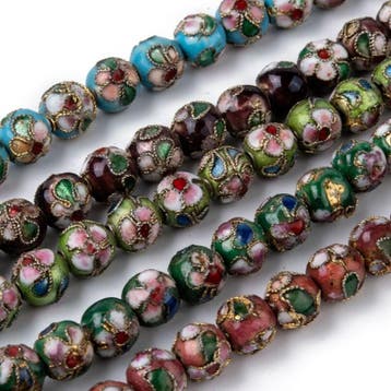5 x Handgemaakte ronde cloisonné kralen ca. 8 mm – mix kl, Ophalen of Verzenden, Nieuw, Kraal