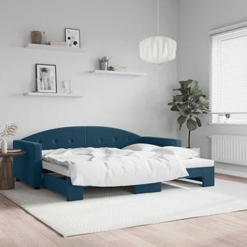 vidaXL Slaapbank met onderschuifbed 90x200 cm fluweel blauw, 90 cm, Eenpersoons, Nieuw, 200 cm