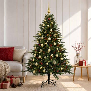 vidaXL Kunstkerstboom met kerstbal 150 cm 150 LEDs Warmwit, Verzenden, Nieuw