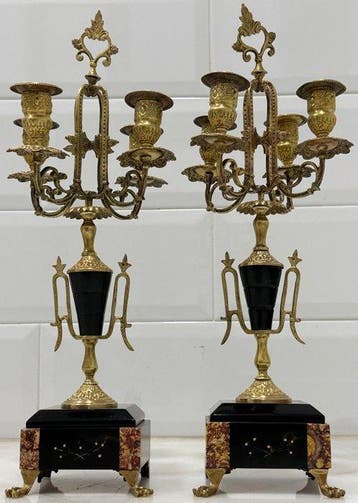 Kandelaber - Verguld messing, Verguld brons, Carrara marmer