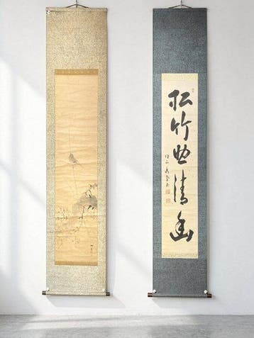 Set van 2 Japanse hangende scrolls: Bird on Plum Branch en