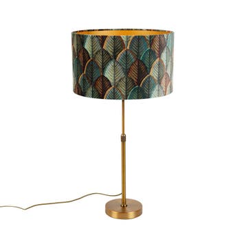 Tafellamp brons met velours lampenkap blad dessin met, Verzenden, Nieuw