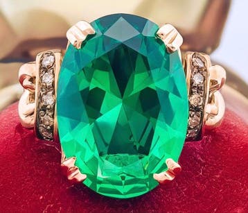 Zonder minimumprijs - Ring - 9 kt. Roségoud, Zilver Smaragd, Sieraden, Tassen en Uiterlijk, Nieuw