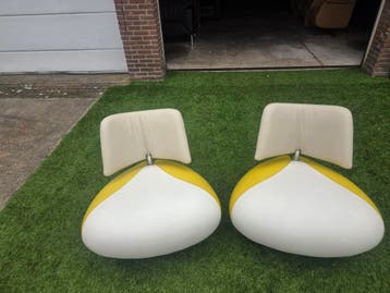 Leolux Pallone fauteuils geel/wit leren design relax stoelen, Huis en Inrichting, Zo goed als nieuw, Leer, 75 tot 100 cm, Design