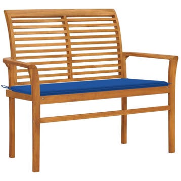 vidaXL Tuinbank met koningsblauw kussen 112 cm massief, Verzenden, Nieuw, Teakhout