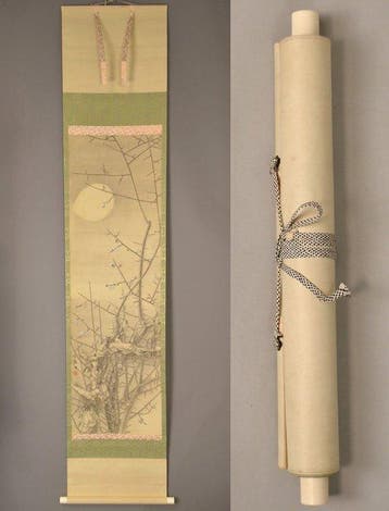 Japanse hangende rol – Schilderij van maan en pruimenbloesem