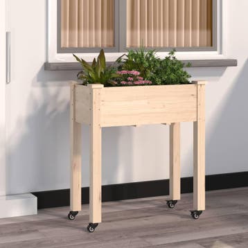 vidaXL Plantenbak op wieltjes 71x37x80 cm massief vurenhout, Verzenden, Nieuw, 60 tot 100 cm, 60 cm of meer