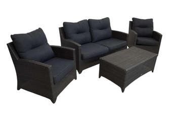 4-delige wicker loungeset – zwarte poly-rattan tuinset met b, Ophalen of Verzenden, Nieuw