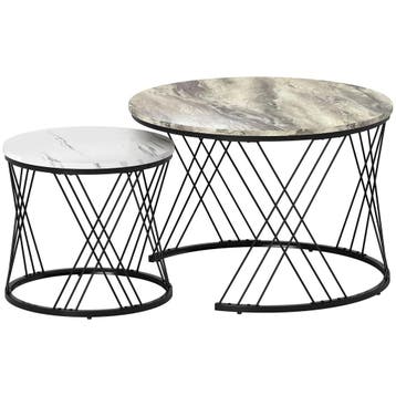 Couchtische Im 2er-Set, Marmoroptik, Spanplatte, Metall, Run, Verzenden, Nieuw