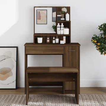 vidaXL Kaptafel met spiegel 86,5x35x136 cm bruin eikenkleur, Verzenden, Nieuw