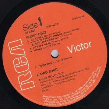 David Bowie - Hunky Dory (LP 1972) Early UK Press RCA Orange, Cd's en Dvd's, Ophalen of Verzenden, Gebruikt