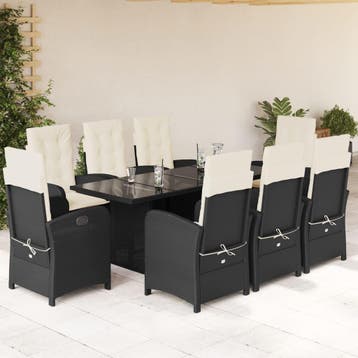 vidaXL 9-delige Tuinset poly rattan zwart, Verzenden, Nieuw, 8 zitplaatsen, Tuinset