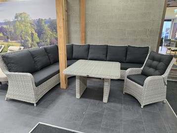 Showroommodel Bilbao hoek dining loungeset 7-delig wit grijs, Tuin en Terras, Ophalen of Verzenden, Nieuw