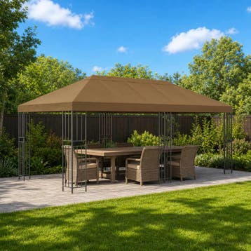vidaXL Tuinprieel 6 x 3 m Taupe Polyester en staal 190 gsm, Verzenden, Nieuw