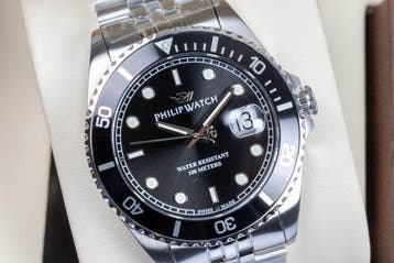 Philip Watch - Caribe Sport - Black - Swiss Made - Date -, Nieuw