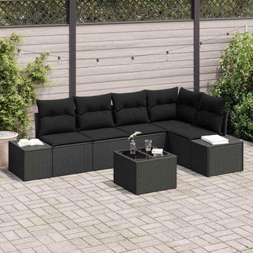 vidaXL Tuinbankenset met opslag Zwart poly rattan, Tuin en Terras, Verzenden, Nieuw, Rotan, 6 zitplaatsen