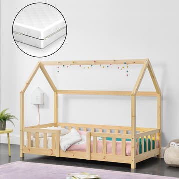 Kinderbed Sisimiut met uitvalbeveiliging en matras 80x160 ho, Verzenden, Nieuw