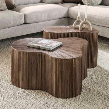 *WOONWINKEL* Teak Salontafelset Met Ribbels, Huis en Inrichting, Tafels | Salontafels, Verzenden, Nieuw