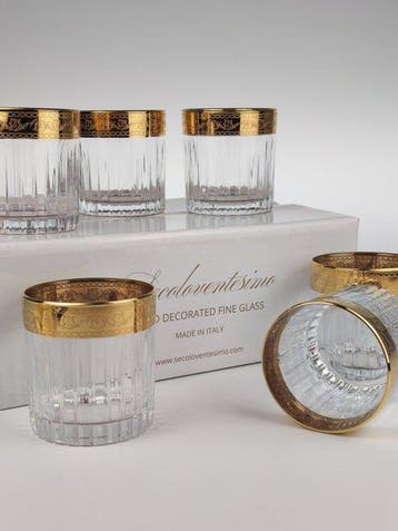 Drinkservies (6) - 24 kt goud - handgeschilderde gouden