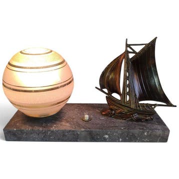 Tafellamp - Marmer, Glas, Metaal - Vintage lamp met marmer, Antiek en Kunst