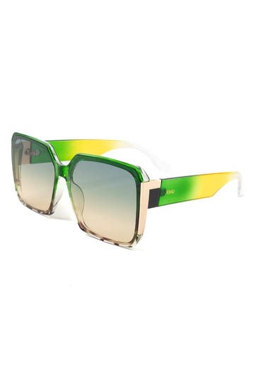 KIMU® Zonnebril MIU Grote Vierkante Geel Groen Montuur Goud, Ophalen of Verzenden, Nieuw, Feestartikel, Carnaval