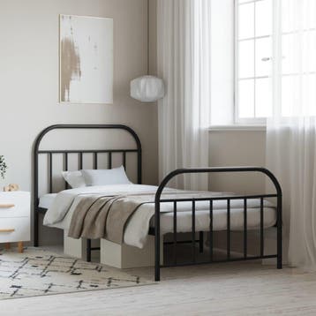 vidaXL Bedframe met hoofd- en voeteneinde metaal zwart, Eenpersoons, Verzenden, Zwart, Nieuw
