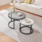 Salontafel set van 2 Kokkola rookglas marmer wit en zwart [e, Huis en Inrichting, Tafels | Salontafels, Verzenden, Nieuw