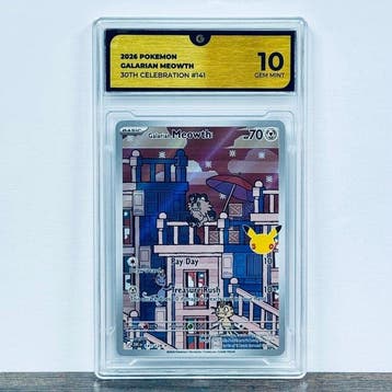 Pokémon Graded card - Galarian Meowth 141 - 30th Anniversary, Nieuw