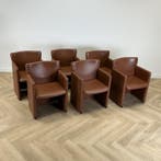 Complete set 6 stuks Design PS148-fauteuil, Centro Progetti, Gebruikt, Bruin, Leer, Ophalen of Verzenden