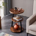 2dekans | Moderne Bijzettafel – 3-Lagen – Bruin – Ø40 cm –, Ophalen of Verzenden, Zo goed als nieuw