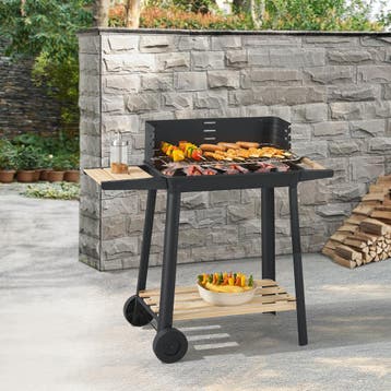Houtskool BBQ Ari met zijpanelen 78x86x30 cm zwart en houtkl, Verzenden, Nieuw