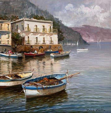 Pasquale Vuotto (1958) - Barche a Bacoli Napoli, Antiek en Kunst
