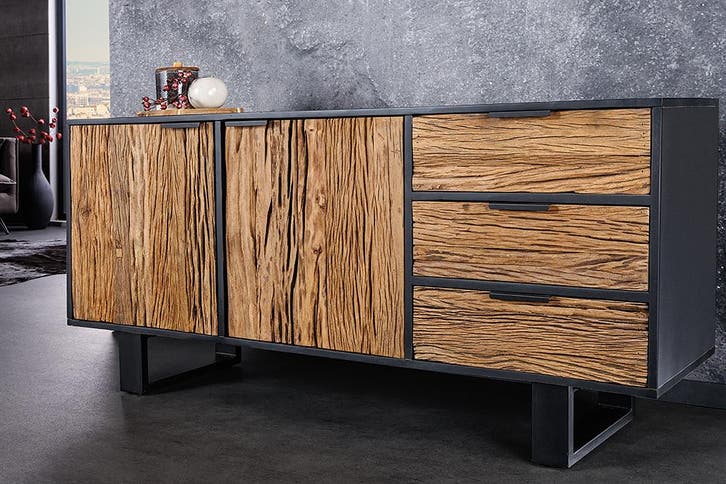 Massief houten dressoir BARRACUDA 150cm teakhout mango zwart, Huis en Inrichting, Kasten | Dressoirs, Ophalen of Verzenden