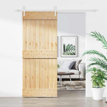 vidaXL Schuifdeur Natuurlijk en Wit 85 x 210 cm Massief, Doe-het-zelf en Verbouw, Deuren en Horren, Verzenden, Nieuw