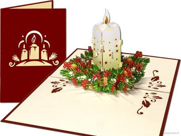 Sfeervolle Kerst kaars Pop-up Kerstkaart kerststuk, Verzenden, Nieuw
