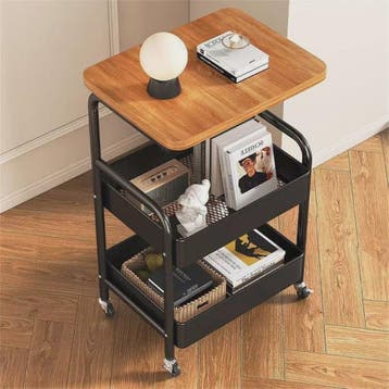 3-Laags Metalen Trolley met Houten Tafelblad - Verrijdbaar S, Verzenden, Nieuw