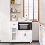 Witte Keukentrolley met Lade en Glazen Deur – 89 cm, Huis en Inrichting, Keuken | Keukenelementen, Verzenden, Nieuw
