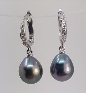 Oorbellen - 14 karaat Witgoud - 0.09ct. tw. - 9×10 mm, Nieuw