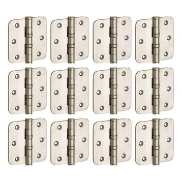 Set van 12 kogellagerscharnieren 89x89 ronde hoek vlak glans, Verzenden, Nieuw