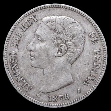 Spanje. Alfonso XII. 5 Pesetas 1876 (*76) DEM (Zonder