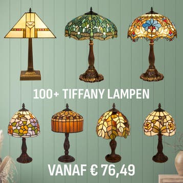 Tiffany Lampen - 100+ Direct uit voorraad leverbaar, Huis en Inrichting, Lampen | Tafellampen, Verzenden, Nieuw, Glas, Tiffany | Glas-in-lood