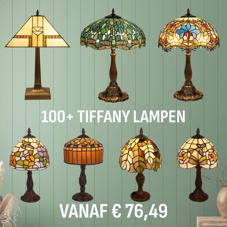 Tiffany Lampen - 100+ Direct uit voorraad leverbaar, Huis en Inrichting, Lampen | Tafellampen, Nieuw, Glas, Verzenden
