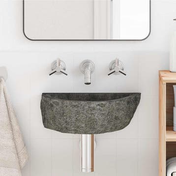 vidaXL Wandbasin Grijs 37 x 30 x 12 cm Riviersteen, Doe-het-zelf en Verbouw, Sanitair, Verzenden, Nieuw