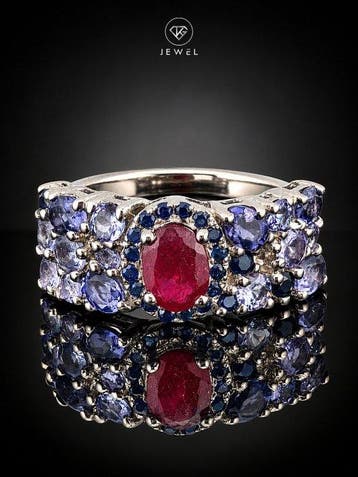 Zonder minimumprijs - Ring Robijncluster Statement Ring -, Nieuw