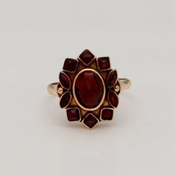 Ring - 14 karaat Roségoud Granaat, Nieuw