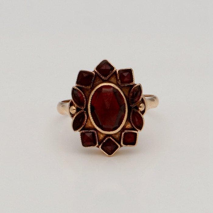 Ring - 14 karaat Roségoud Granaat, Sieraden, Tassen en Uiterlijk, Ringen