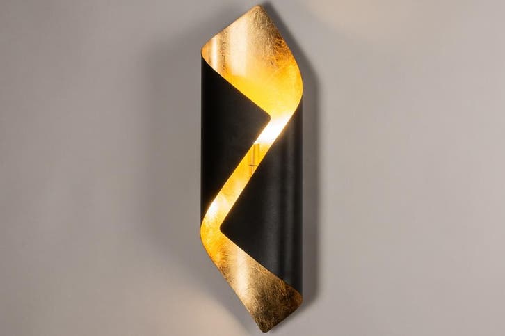 Rietveld Wandlampen - Zwart, Goud - Metaal, Huis en Inrichting, Lampen | Wandlampen, Verzenden
