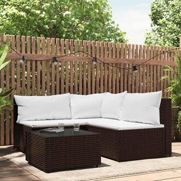vidaXL 4-delige Loungeset met kussens poly rattan bruin, Tuin en Terras, Tuinsets en Loungesets, Verzenden, Nieuw, Loungeset