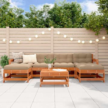 vidaXL Tuin loungeset 7 st Wax Bruin Den Massief grenenhout, Verzenden, Nieuw, 7 zitplaatsen, Loungeset