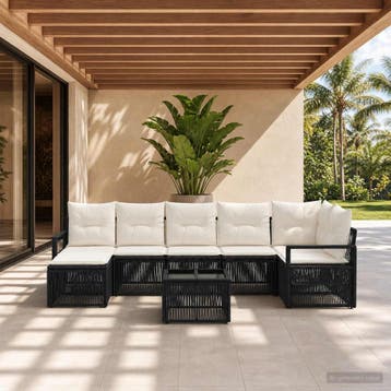 vidaXL Tuinbankenset 8 st Zwart poly rattan, Verzenden, Nieuw, 8 zitplaatsen